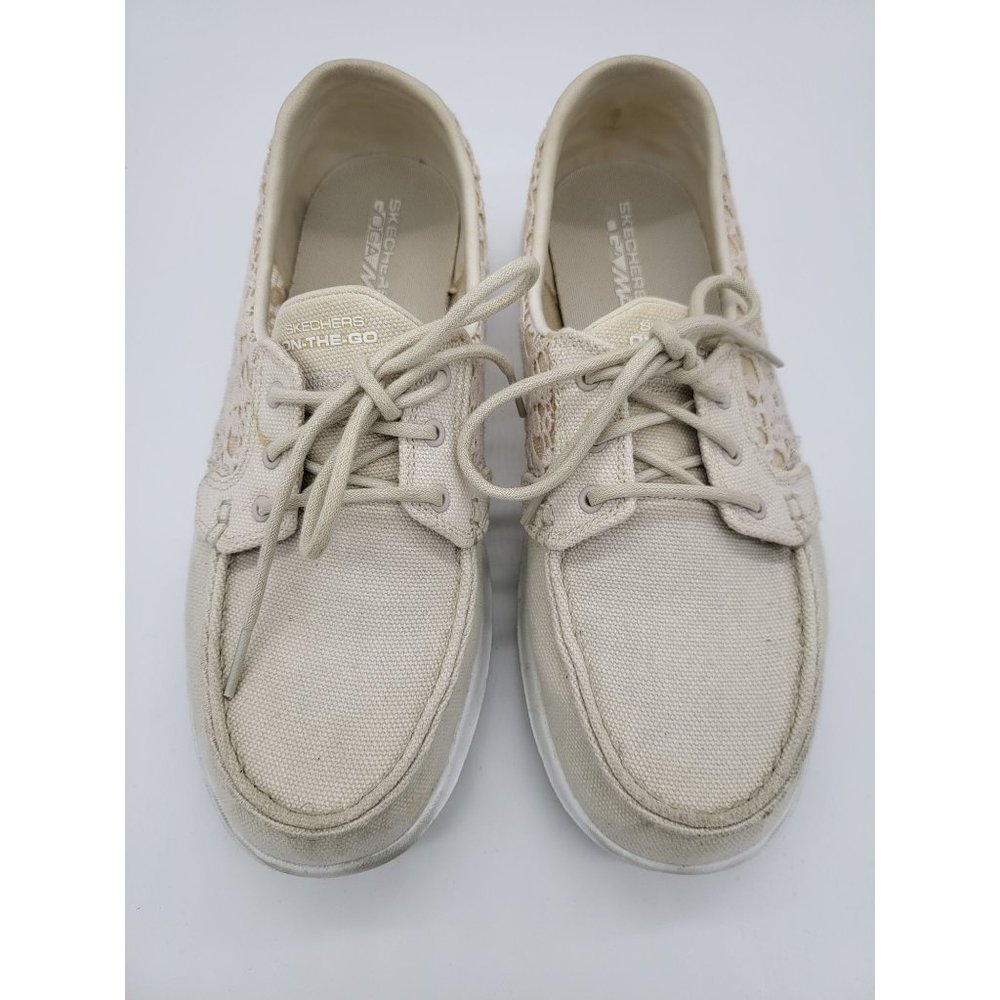 Skechers On The Go Goga‎ Max Shoes 10 Womens Beige Lace Up Lace Sides Sneakers